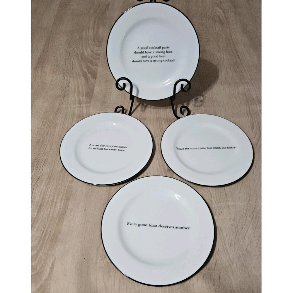 Pottery Barn Cocktail Quote Salad Dessert Plates - Set of 4 - Vintage Ceramic